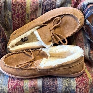 Tan Suede Moccasin Slippers